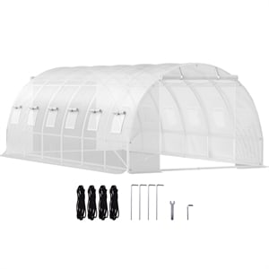White Polyester Walk in Tunnel Greenhouse with 12 Roll up Windows
