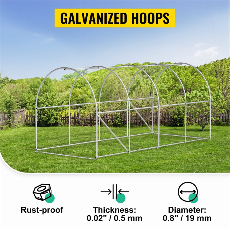 White Polyester 15 Walk-in Tunnel Greenhouse with 8 Mesh Windows  Zippered Door