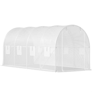 White Polyester 15 Walk-in Tunnel Greenhouse with 8 Mesh Windows  Zippered Door