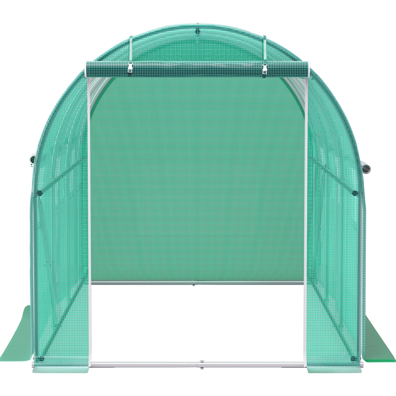 Green Polyester 12 ft Walk-in Tunnel Greenhouse with Steel Hoops