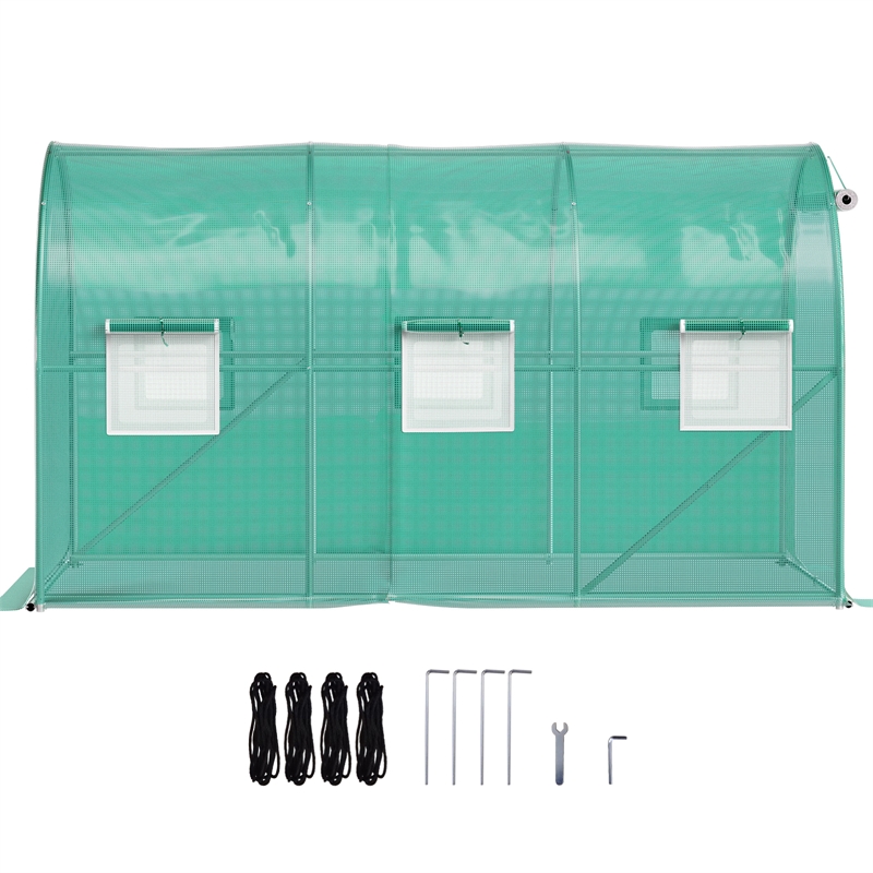 Green Polyester 12 ft Walk-in Tunnel Greenhouse with Steel Hoops