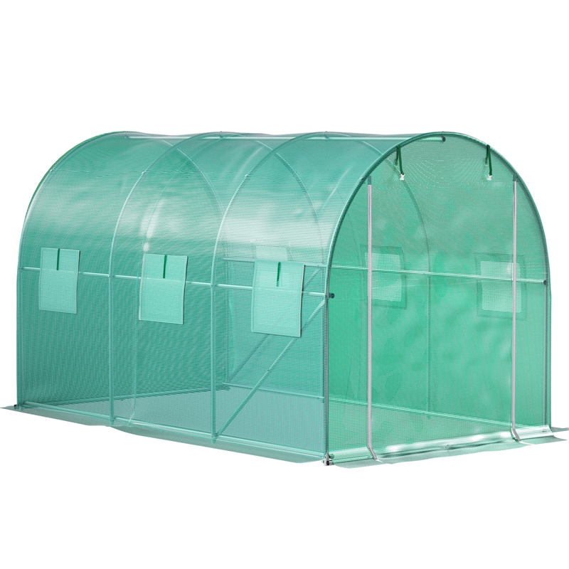 Green Polyester 12 ft Walk-in Tunnel Greenhouse with Steel Hoops