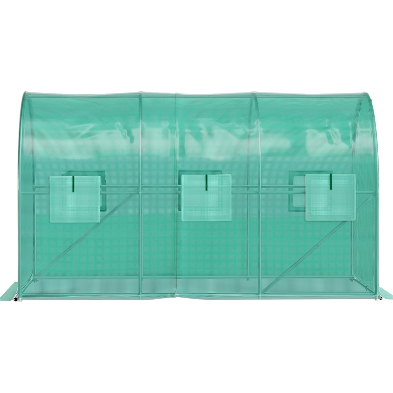 Green Polyester 12 ft Walk-in Tunnel Greenhouse with Steel Hoops