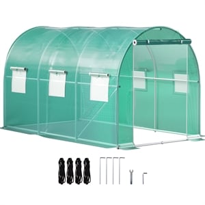 Green Polyester 12 ft Walk-in Tunnel Greenhouse with Steel Hoops