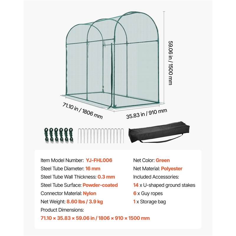 Green Polyester 5.9ft Crop Cage Plant Protection Tent with Zippered Door