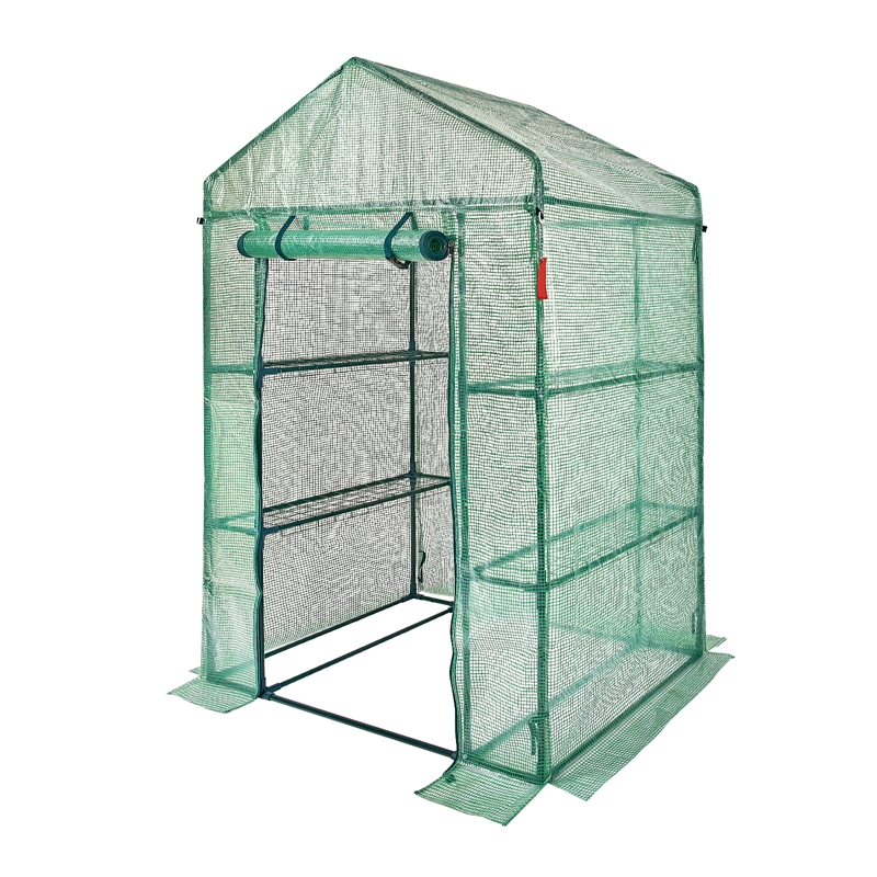 4.6ft Green Steel Walk-in Greenhouse with Shelves and High Strength PE Cover