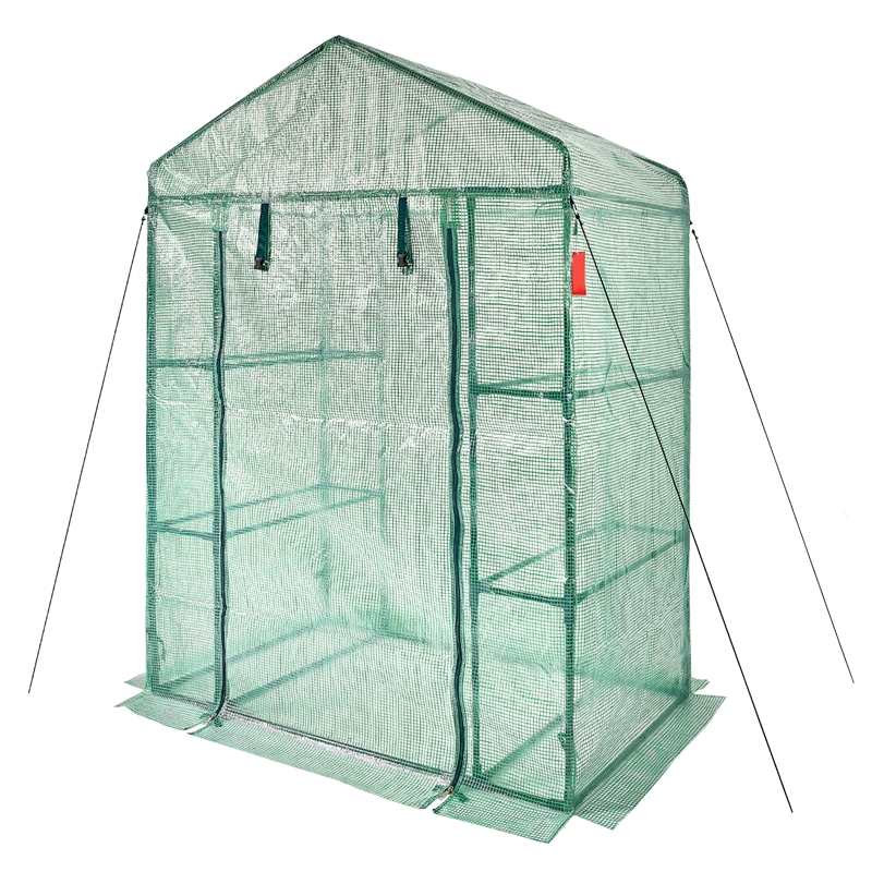 4.6ft Green Steel Walk-in Greenhouse with Shelves and High Strength PE Cover