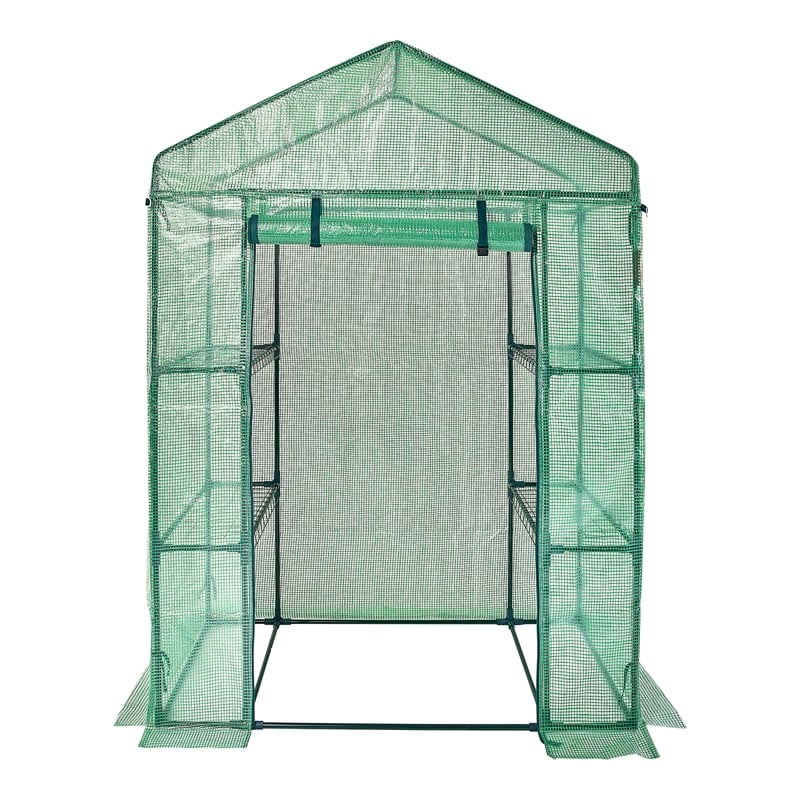 4.6ft Green Steel Walk-in Greenhouse with Shelves and High Strength PE Cover