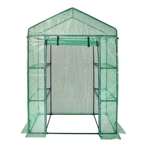 4.6ft Green Steel Walk-in Greenhouse with Shelves and High Strength PE Cover