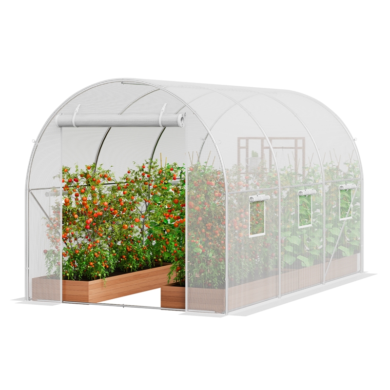 White Steel 9.58x6.43x6.23ft Walk-in Tunnel Greenhouse with PE Cover