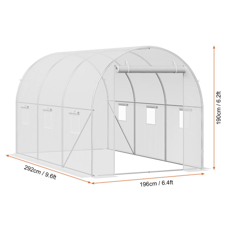White Steel 9.58x6.43x6.23ft Walk-in Tunnel Greenhouse with PE Cover