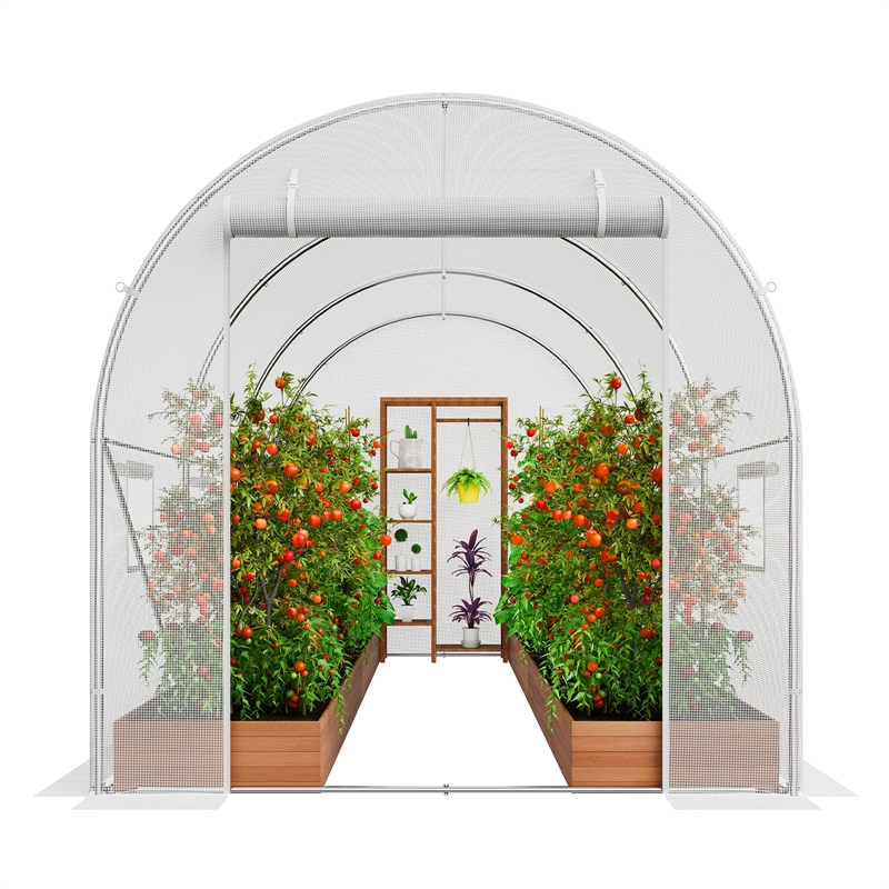 White Steel 9.58x6.43x6.23ft Walk-in Tunnel Greenhouse with PE Cover