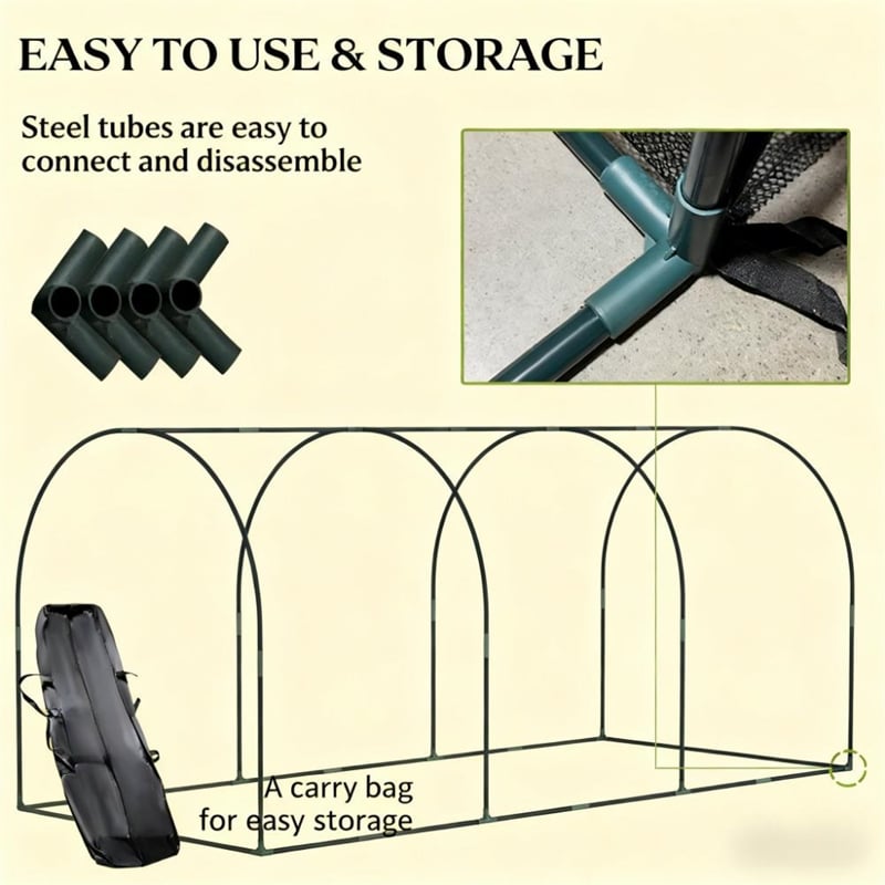 Black Steel Crop Cage Plant Protection Tent with Zippered Doors and Stakes
