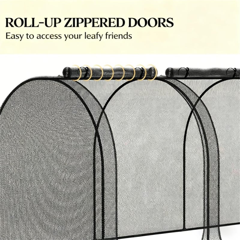 Black Steel Crop Cage Plant Protection Tent with Zippered Doors and Stakes