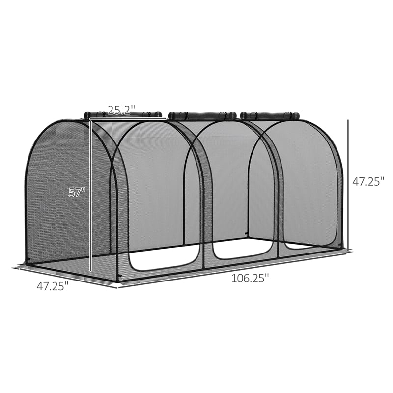 Black Steel Crop Cage Plant Protection Tent with Zippered Doors and Stakes