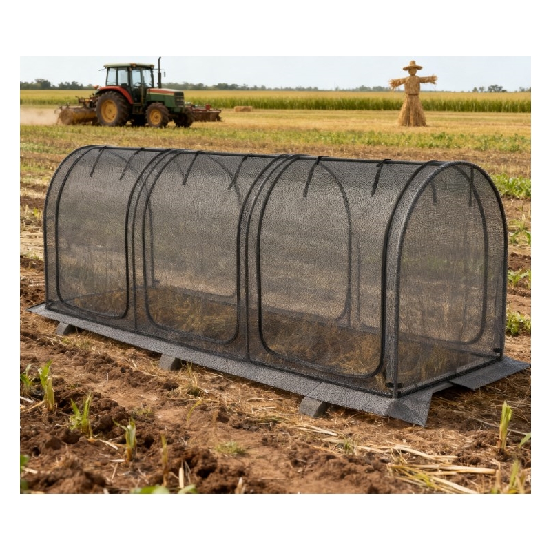 Black Steel Crop Cage Plant Protection Tent with Zippered Doors and Stakes
