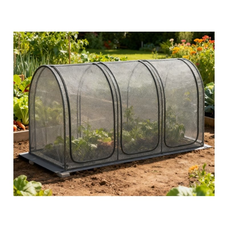 Black Steel Crop Cage Plant Protection Tent with Zippered Doors and Stakes