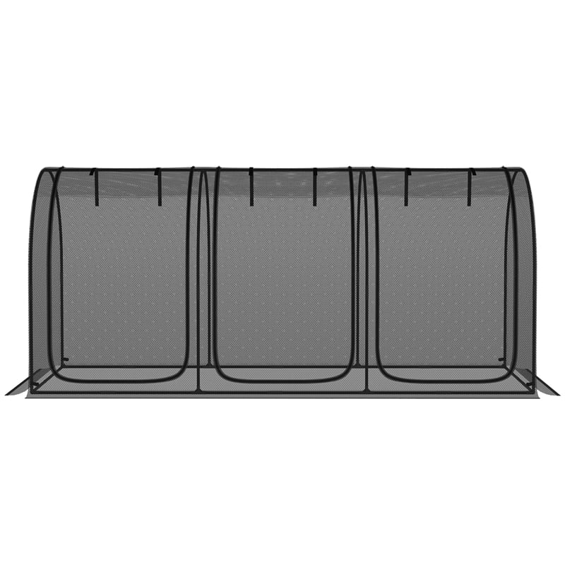 Black Steel Crop Cage Plant Protection Tent with Zippered Doors and Stakes
