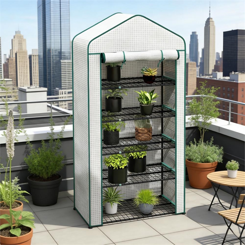 Small Portable Green Steel Mini Greenhouse - Convenient Outdoor Plant Growth