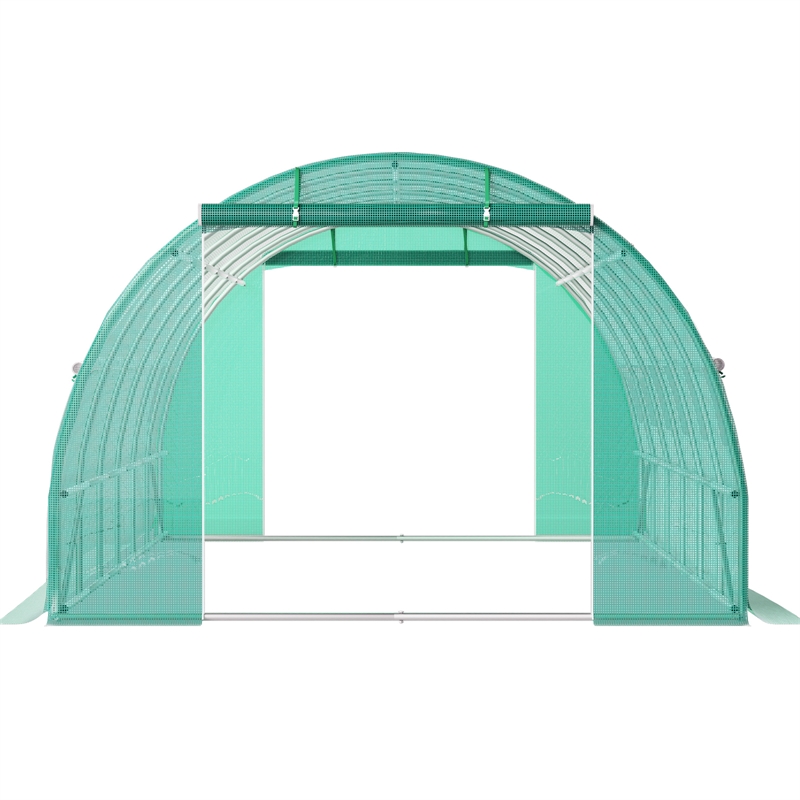 Green Steel Walk in Tunnel Greenhouse with 12 Roll up Windows