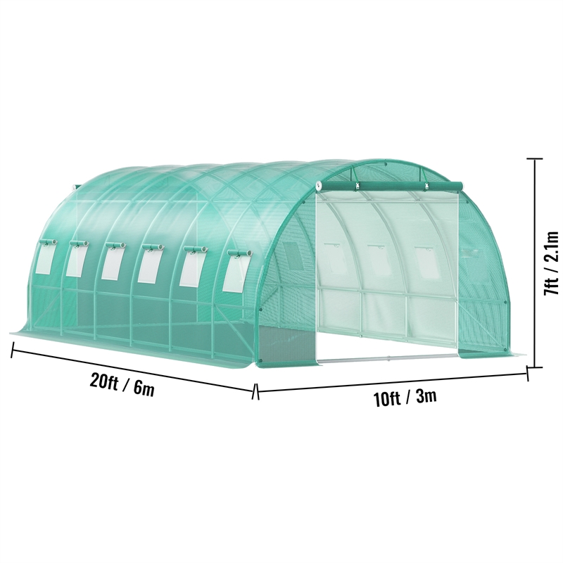 Green Steel Walk in Tunnel Greenhouse with 12 Roll up Windows