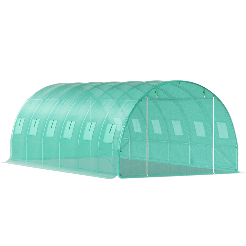 Green Steel Walk in Tunnel Greenhouse with 12 Roll up Windows