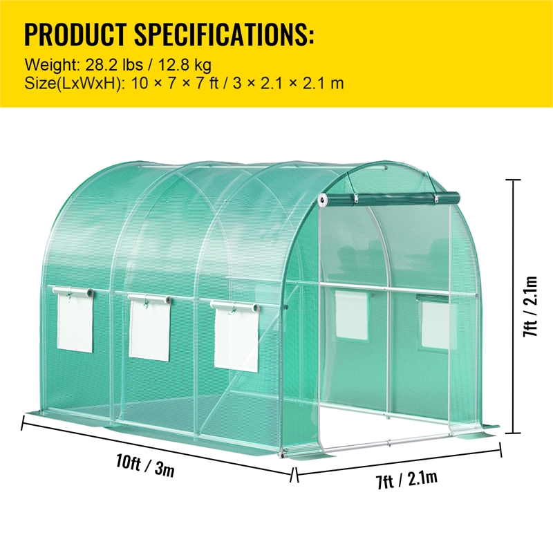 Green Polyester Walk in Tunnel Greenhouse6.6 ft Portable Hot House