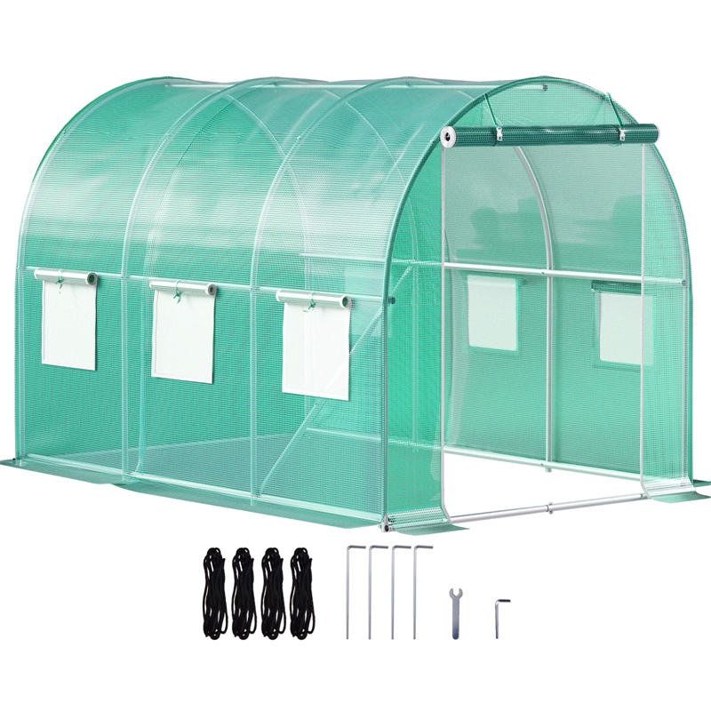 Green Polyester Walk in Tunnel Greenhouse6.6 ft Portable Hot House