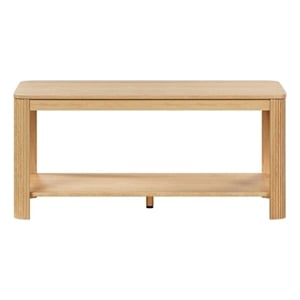 Arc Corner Wood Coffee Table with Storage Shelf  natural