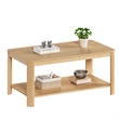 Arc Corner Wood Coffee Table with Storage Shelf  natural