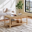 Arc Corner Wood Coffee Table with Storage Shelf  natural