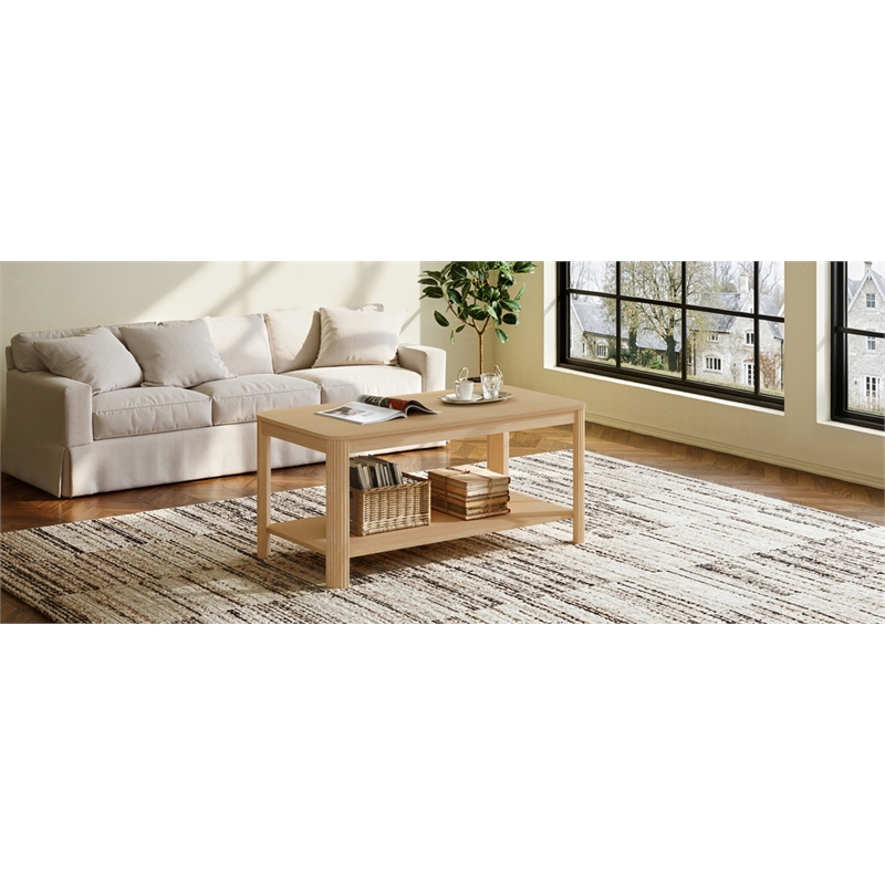 Arc Corner Wood Coffee Table with Storage Shelf  natural