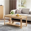 Arc Corner Wood Coffee Table with Storage Shelf  natural