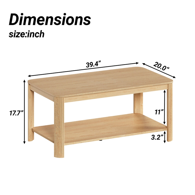 Arc Corner Wood Coffee Table with Storage Shelf  natural