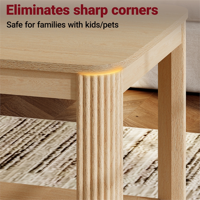 Arc Corner Wood Coffee Table with Storage Shelf  natural