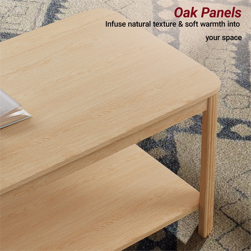 Arc Corner Wood Coffee Table with Storage Shelf  natural