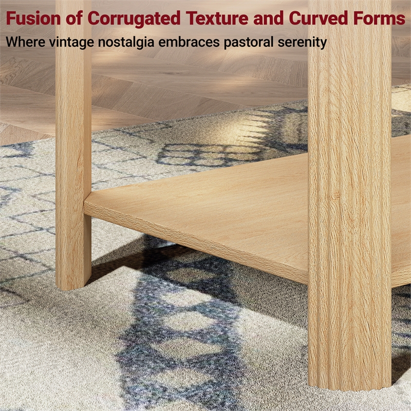 Arc Corner Wood Coffee Table with Storage Shelf  natural