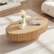 Modern Oval Drum Coffee Table 43.7  Natural Ash MDF Pedestal Base