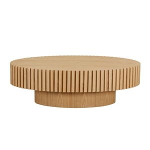 Modern Oval Drum Coffee Table 43.7  Natural Ash MDF Pedestal Base