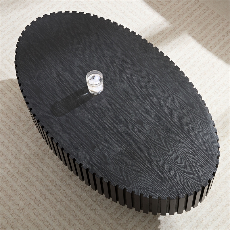 Modern Black Oval Coffee Table with Pedestal Base 43.7  MDF