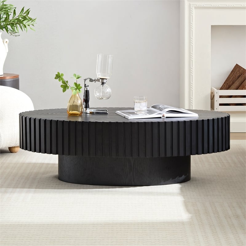 Modern Black Oval Coffee Table with Pedestal Base 43.7  MDF