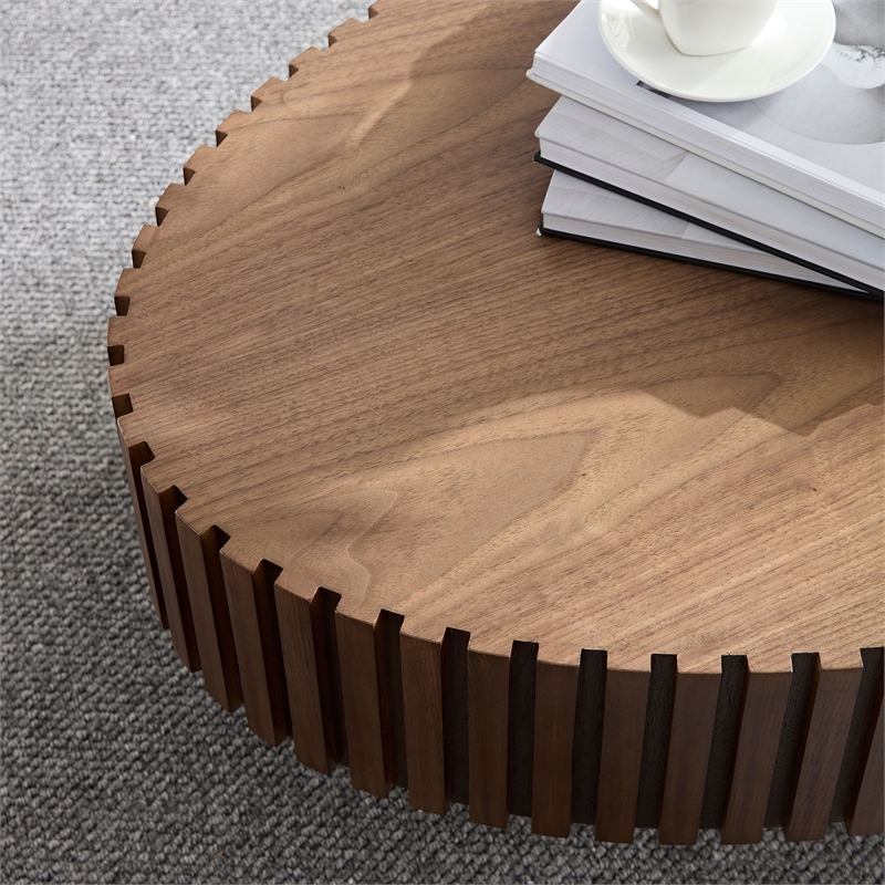 Walnut Oval Drum Coffee Table with Pedestal Base 43.7
