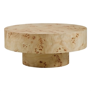 31.5 Round Burl Wood Coffee Table with Pedestal Base