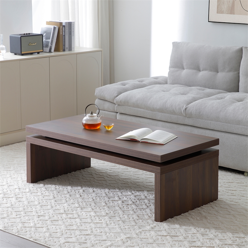 Walnut Wood Coffee Table Modern Rectangular Living Room Center Table