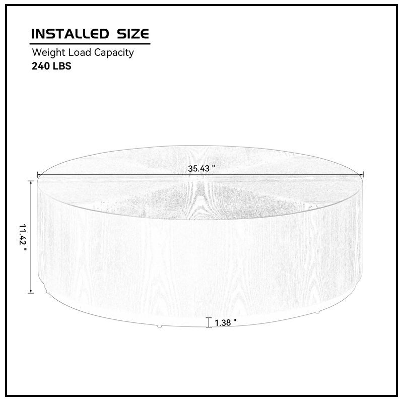 Black Round MDF Coffee Table 35.4 Modern Drum Center Table No Assembly