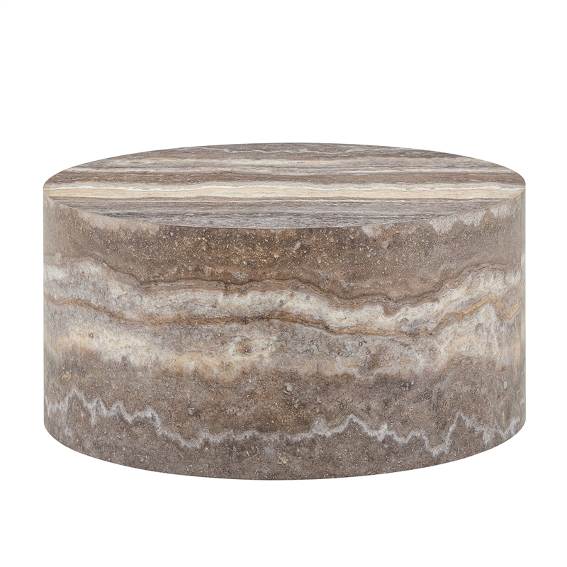 Gray wood Round Coffee Table 23.6 Modern Stone Pattern