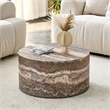 Gray wood Round Coffee Table 23.6 Modern Stone Pattern
