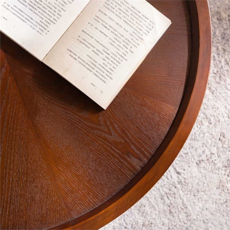 30.7  Round Coffee Table with Hidden Storage Walnut Wood  Black Legs