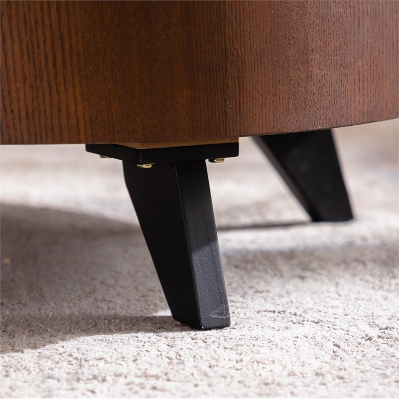 30.7  Round Coffee Table with Hidden Storage Walnut Wood  Black Legs