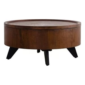 30.7  Round Coffee Table with Hidden Storage Walnut Wood  Black Legs